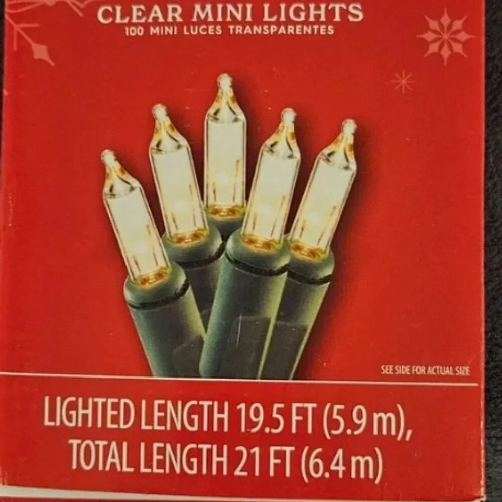 Holiday Time 100 Mini Clear Lights Never Used Lighted Length 19.5 Feet
